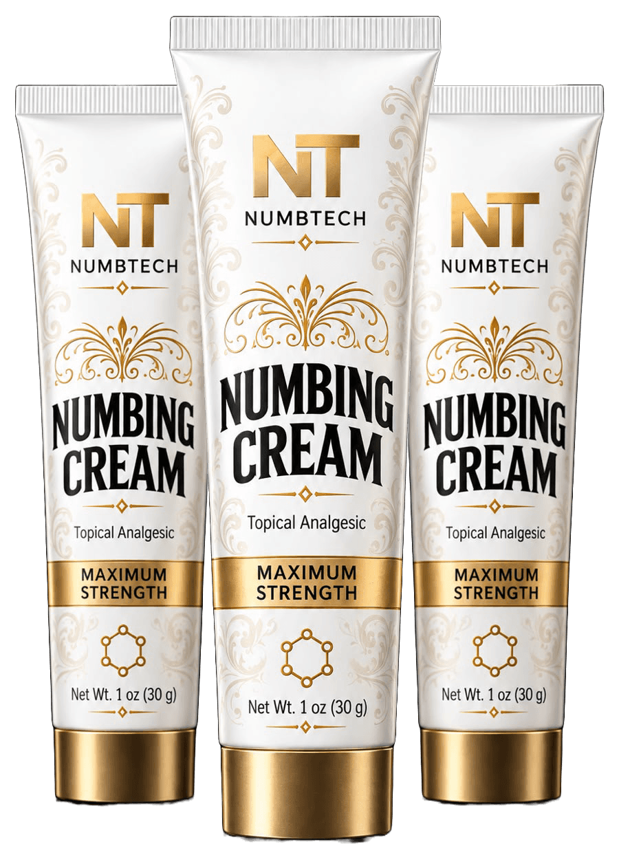 Three NumbTech maximum strength numbing cream tubes